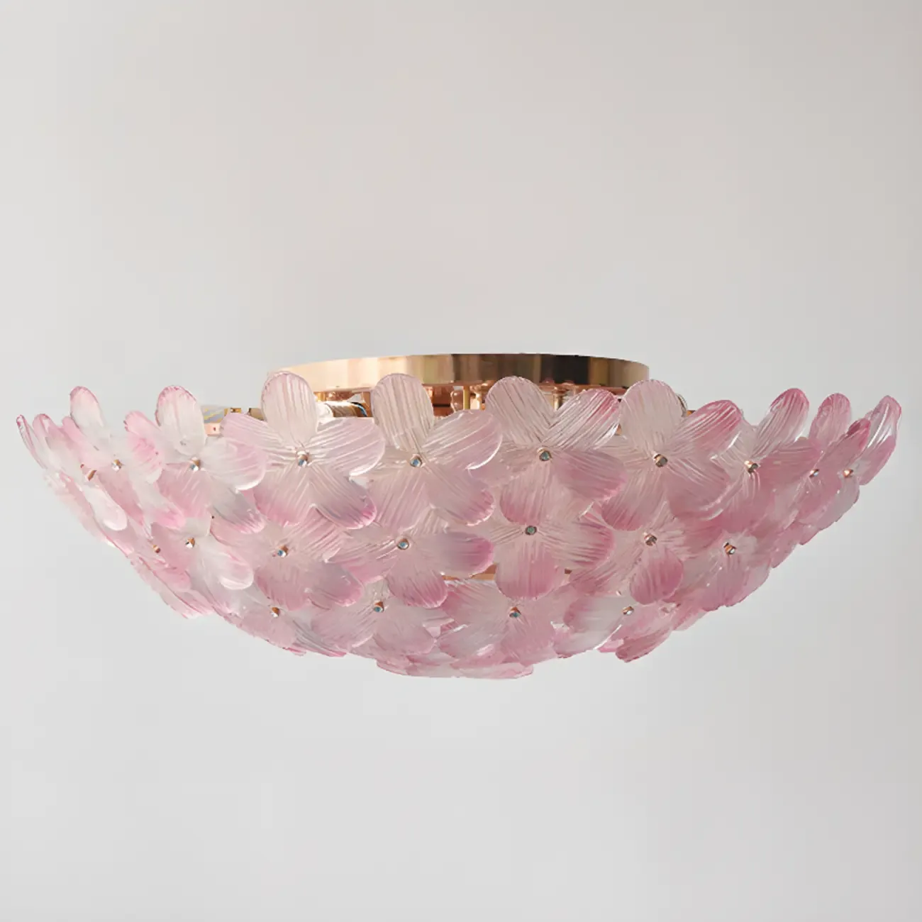 Modern Floral Glass Shade Round Gold Flush Ceiling Light Image - 11