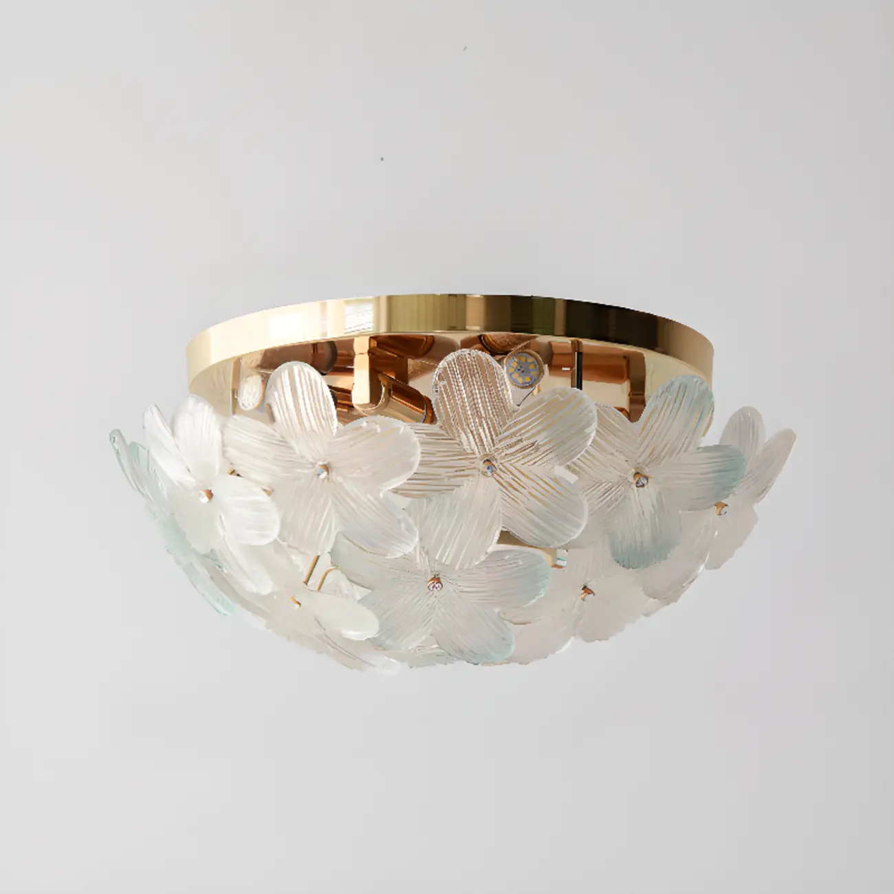 Modern Floral Glass Shade Round Gold Flush Ceiling Light Image - 12 | homeyfad