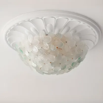 Modern Floral Glass Shade Round Gold Flush Ceiling Light Image - 13