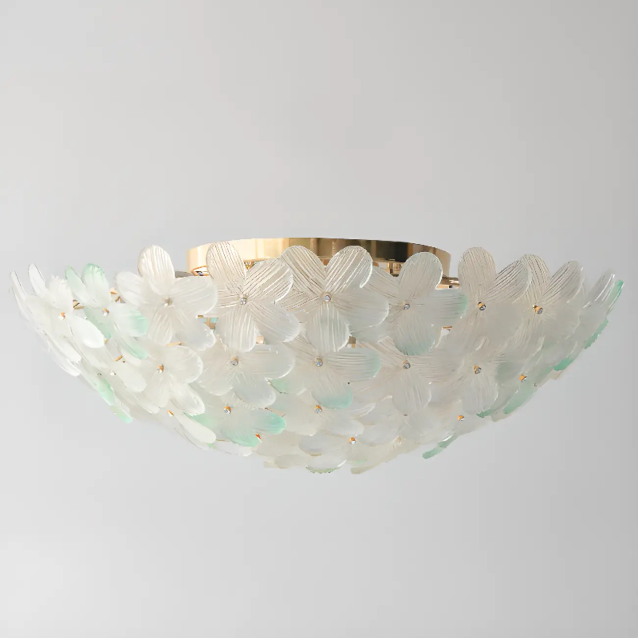 Modern Floral Glass Shade Round Gold Flush Ceiling Light Image - 14 | homeyfad