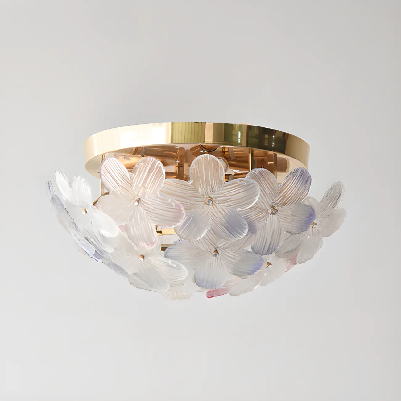 Modern Floral Glass Shade Round Gold Flush Ceiling Light Image - 15 | homeyfad