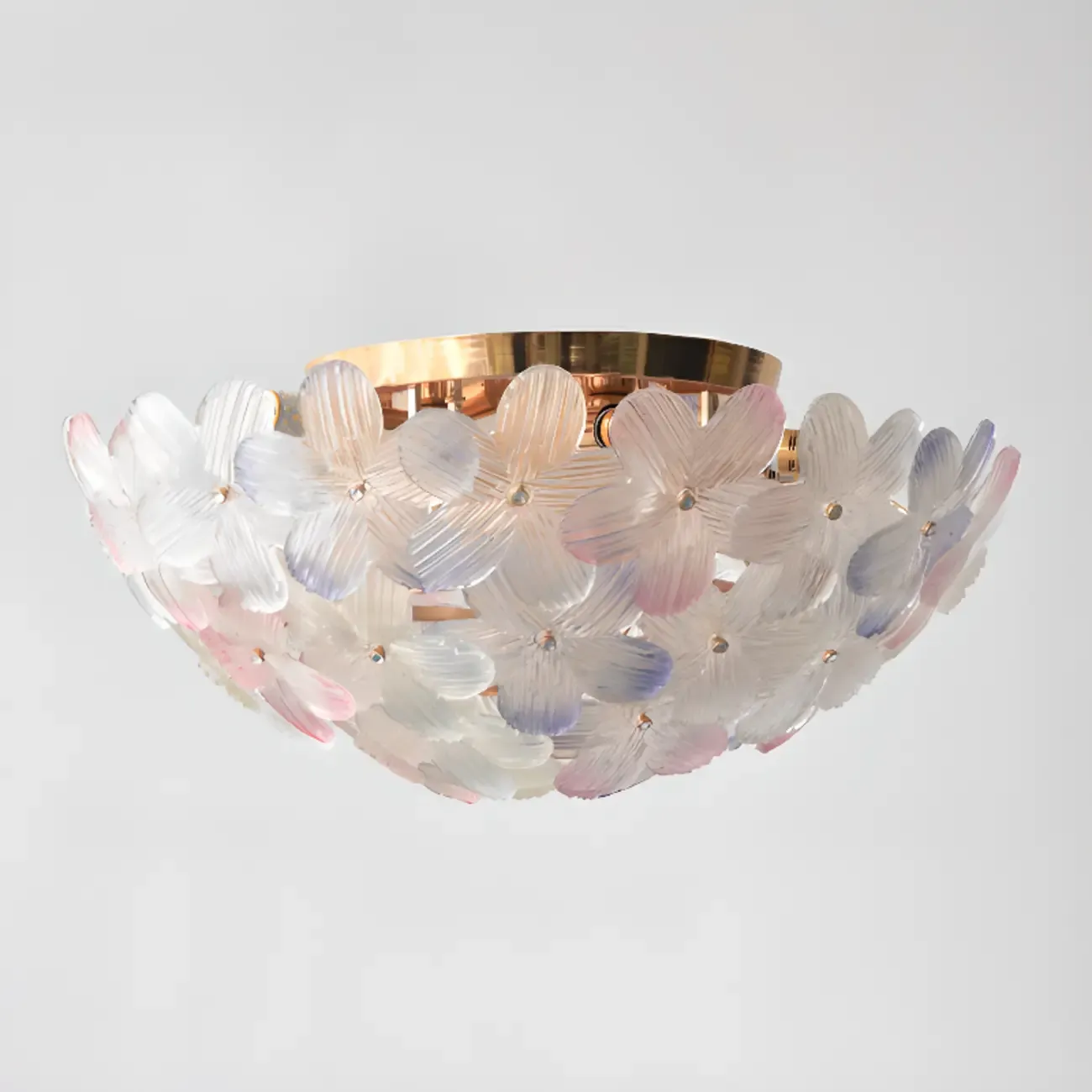 Modern Floral Glass Shade Round Gold Flush Ceiling Light Image - 16
