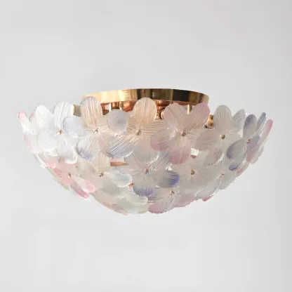 Modern Floral Glass Shade Round Gold Flush Ceiling Light Image - 16