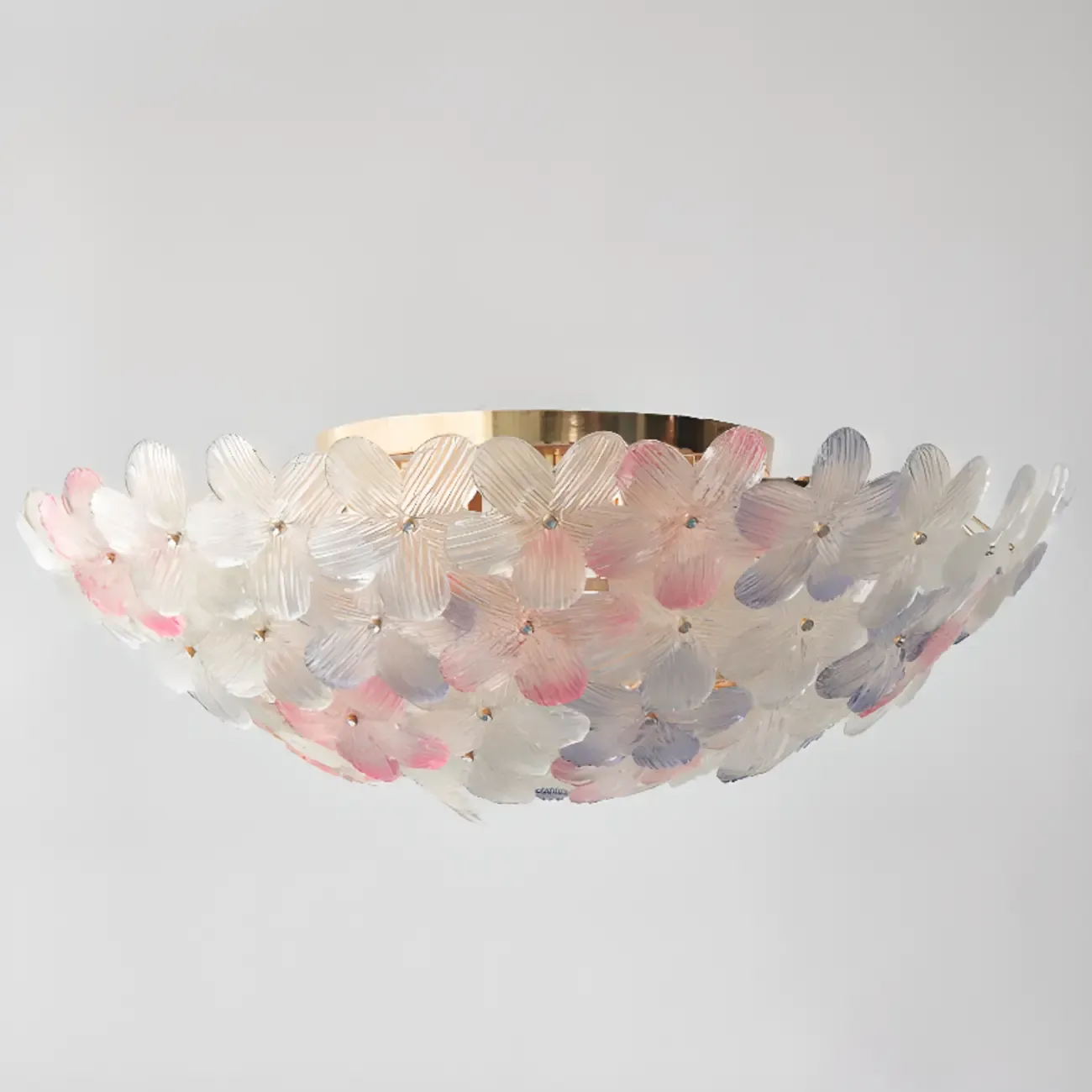 Modern Floral Glass Shade Round Gold Flush Ceiling Light Image - 17