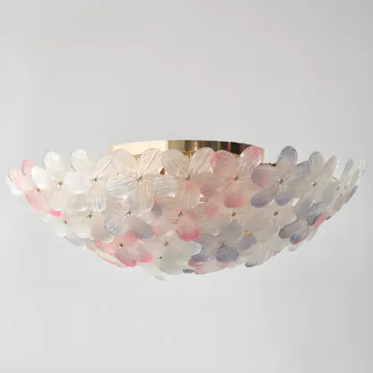 Modern Floral Glass Shade Round Gold Flush Ceiling Light Image - 17
