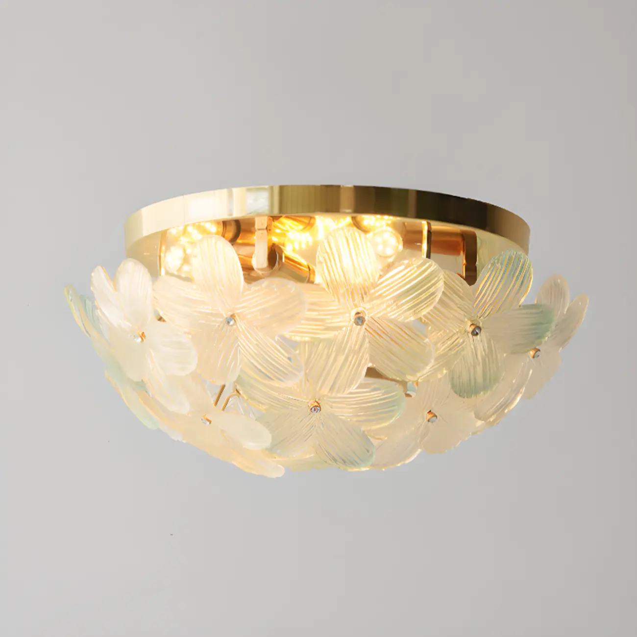 Modern Floral Glass Shade Round Gold Flush Ceiling Light Image - 18 | homeyfad