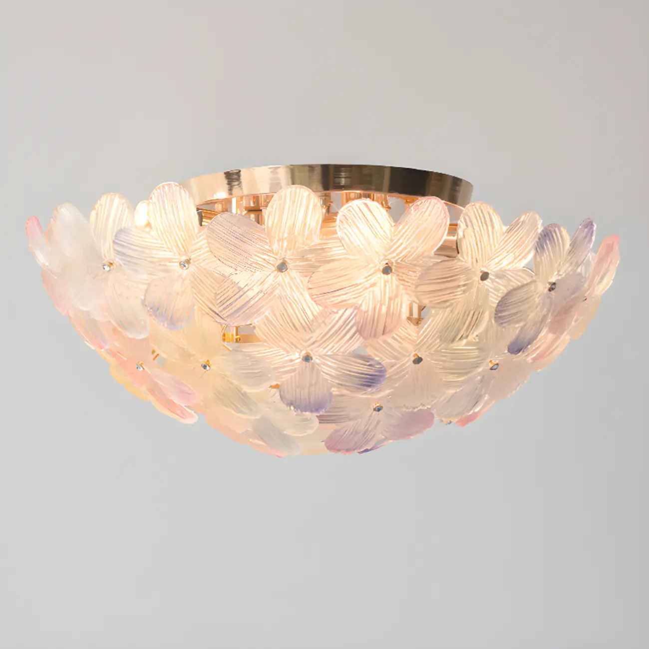 Modern Floral Glass Shade Round Gold Flush Ceiling Light Image - 19 | homeyfad