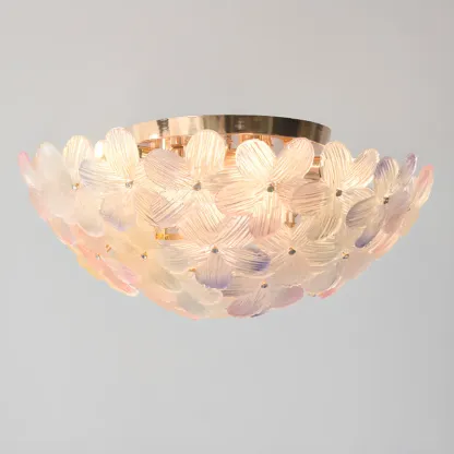 Modern Floral Glass Shade Round Gold Flush Ceiling Light Image - 19
