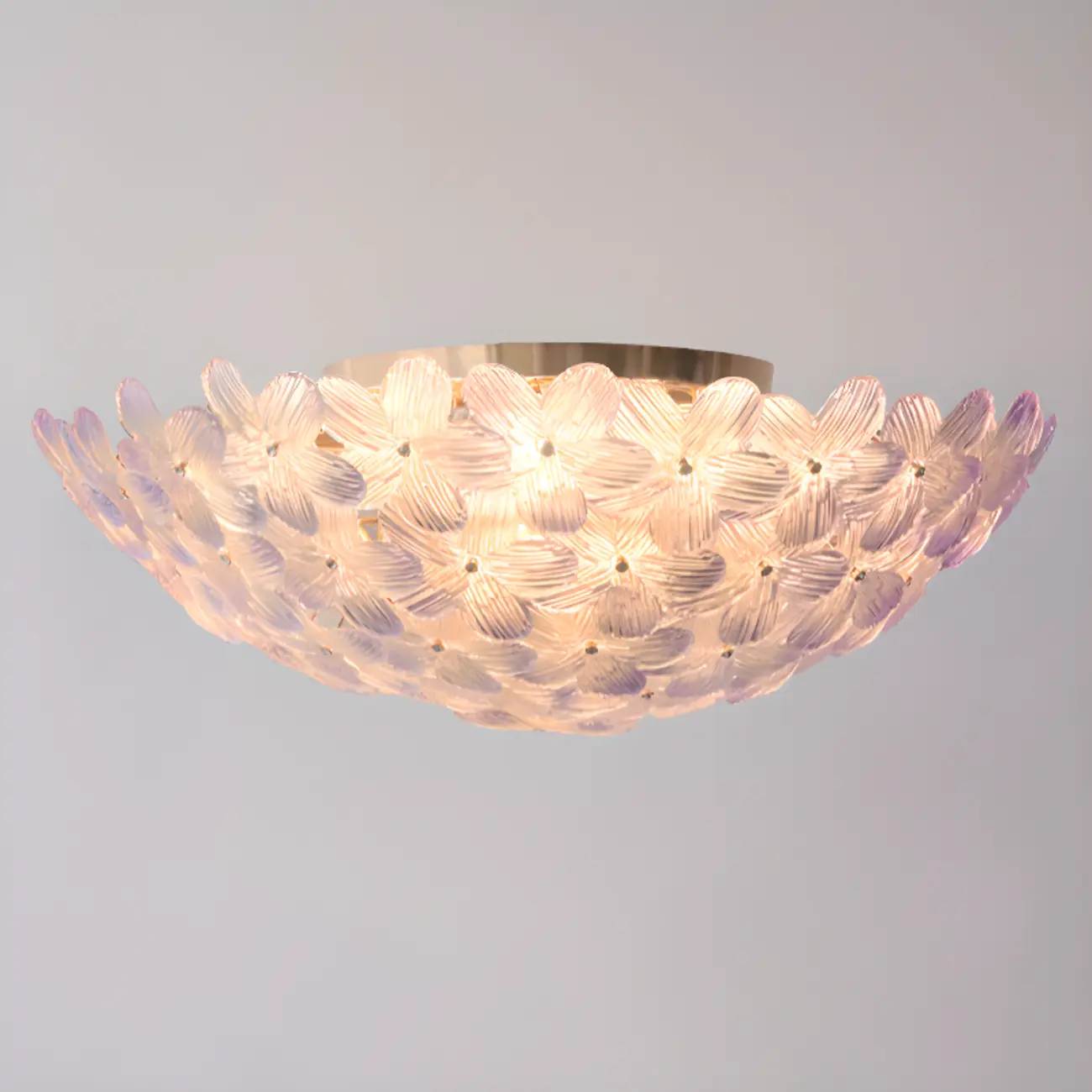 Modern Floral Glass Shade Round Gold Flush Ceiling Light Image - 20 | homeyfad