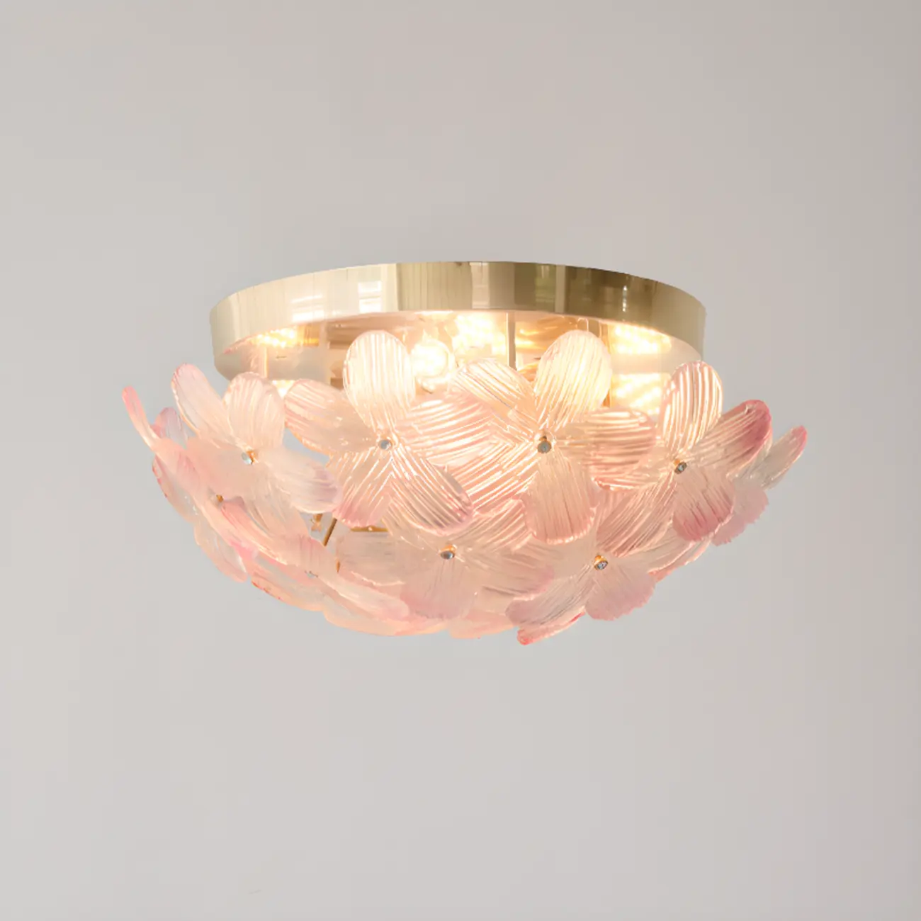 Modern Floral Glass Shade Round Gold Flush Ceiling Light Image - 21 | homeyfad