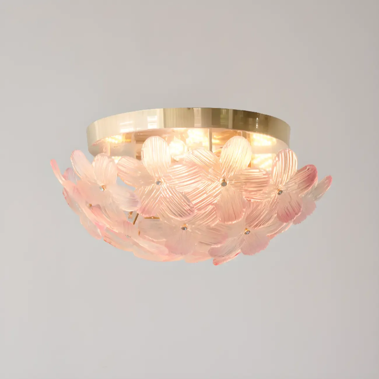 Modern Floral Glass Shade Round Gold Flush Ceiling Light Image - 21