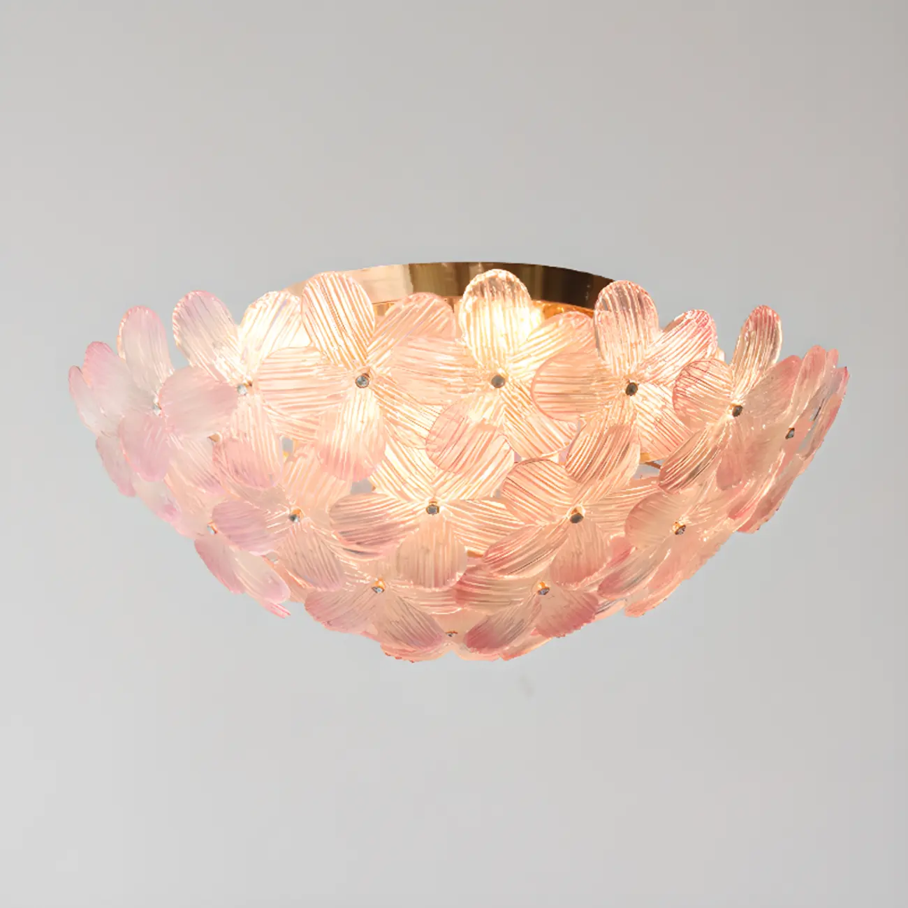 Modern Floral Glass Shade Round Gold Flush Ceiling Light Image - 22 | homeyfad