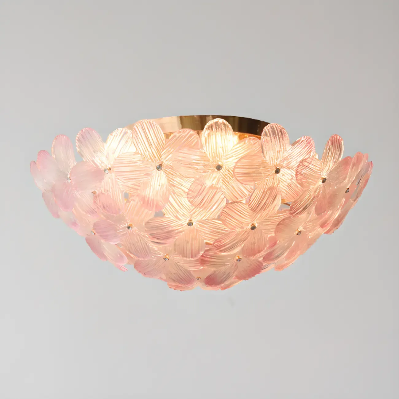 Modern Floral Glass Shade Round Gold Flush Ceiling Light Image - 22