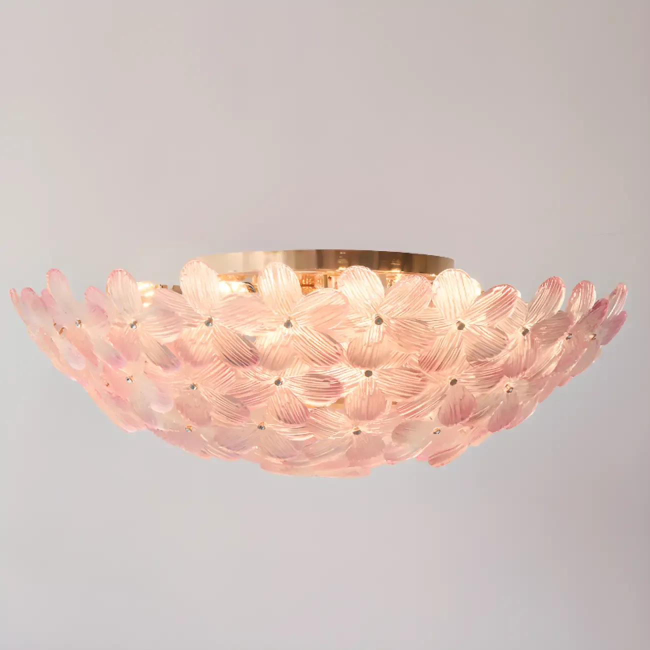 Modern Floral Glass Shade Round Gold Flush Ceiling Light Image - 23
