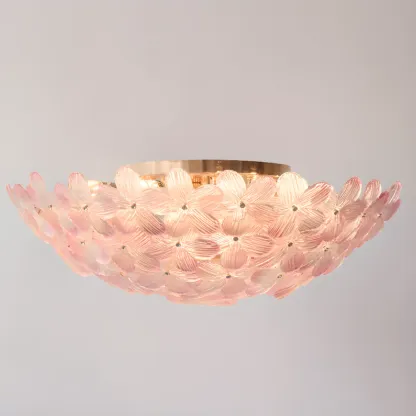 Modern Floral Glass Shade Round Gold Flush Ceiling Light Image - 23