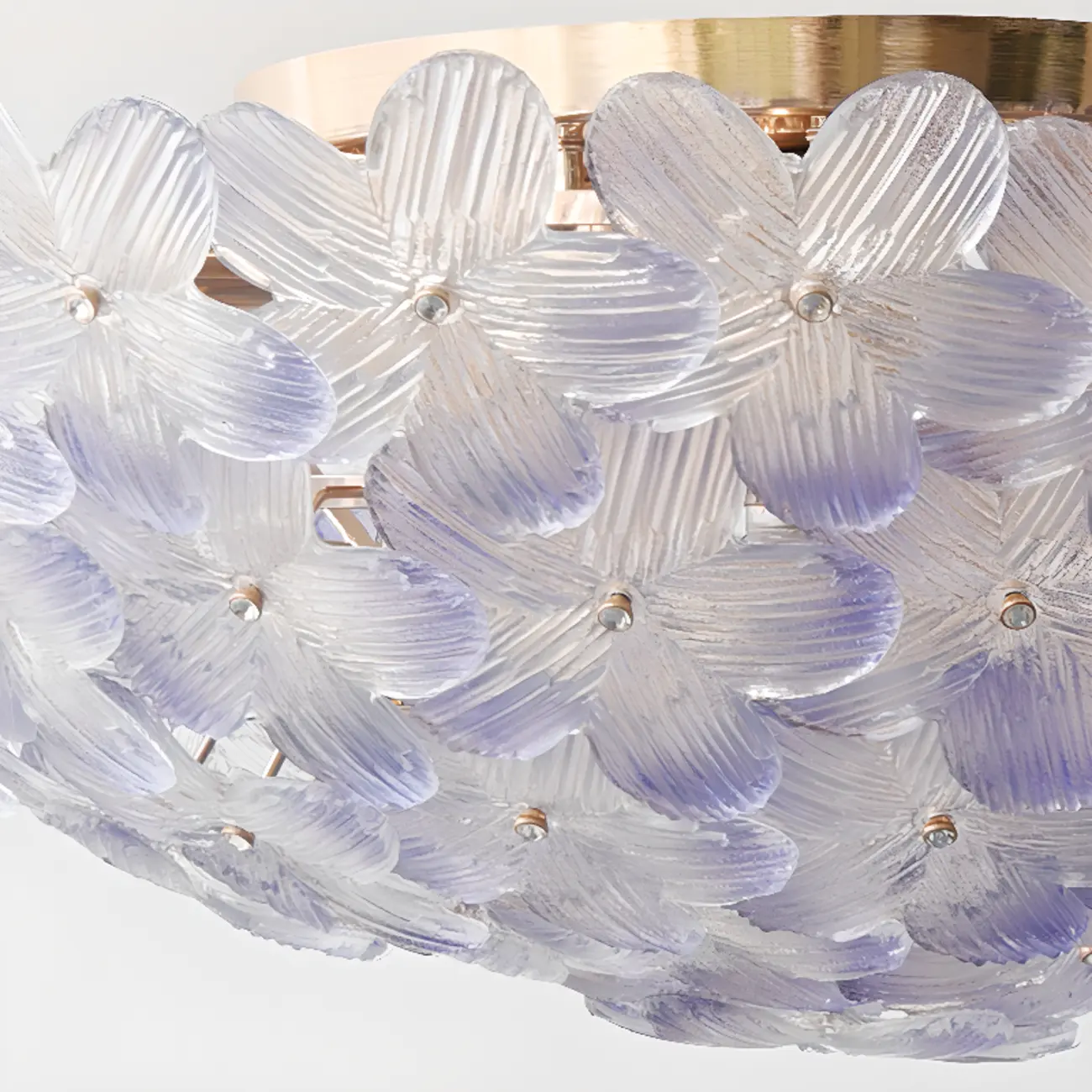 Modern Floral Glass Shade Round Gold Flush Ceiling Light Image - 25 | homeyfad