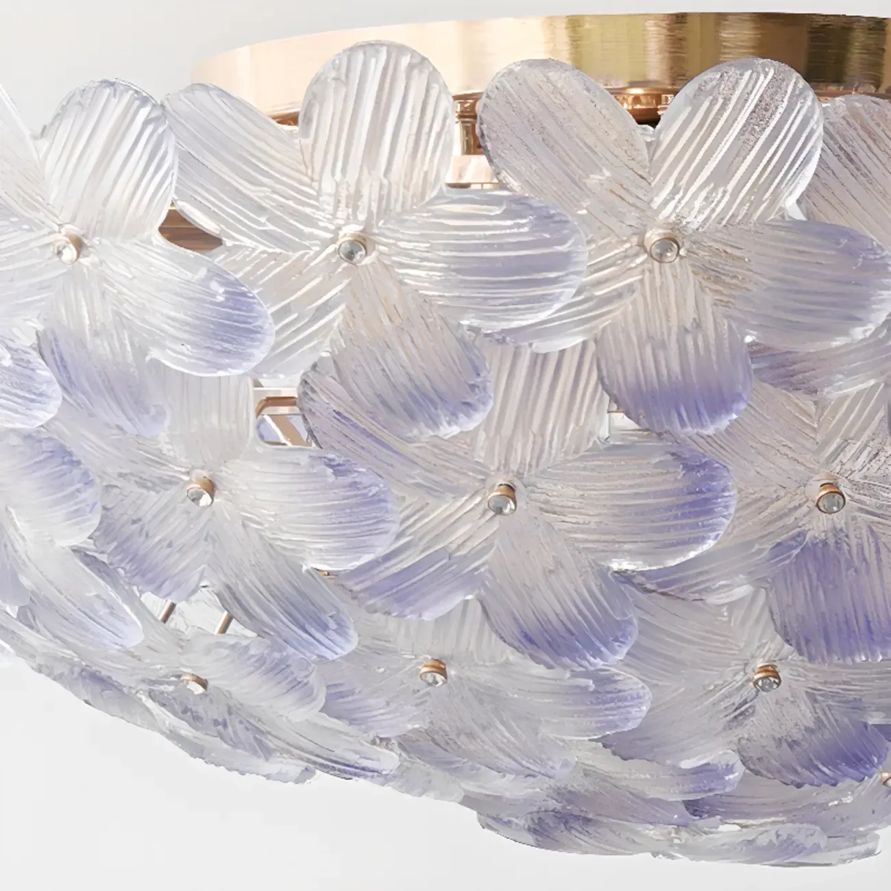 Modern Floral Glass Shade Round Gold Flush Ceiling Light Image - 25