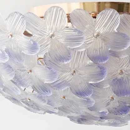 Modern Floral Glass Shade Round Gold Flush Ceiling Light Image - 25