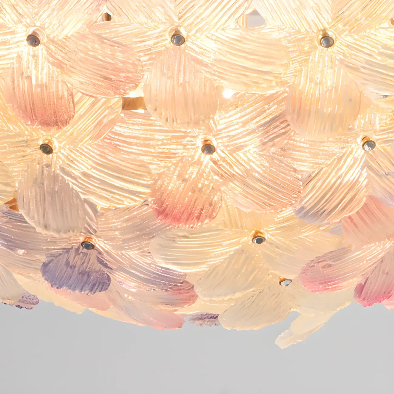 Modern Floral Glass Shade Round Gold Flush Ceiling Light Image - 26