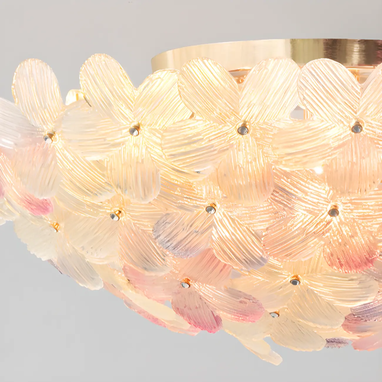 Modern Floral Glass Shade Round Gold Flush Ceiling Light Image - 27 | homeyfad