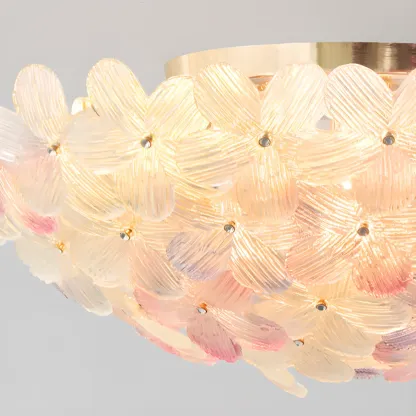 Modern Floral Glass Shade Round Gold Flush Ceiling Light Image - 27