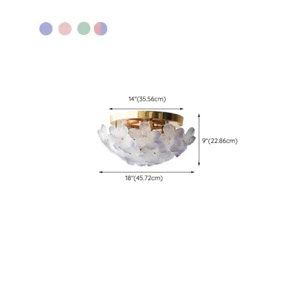 Modern Floral Glass Shade Round Gold Flush Ceiling Light Image - 30