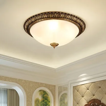 Victorian White Glass Brass Dome Flush Mount Light Image - 3