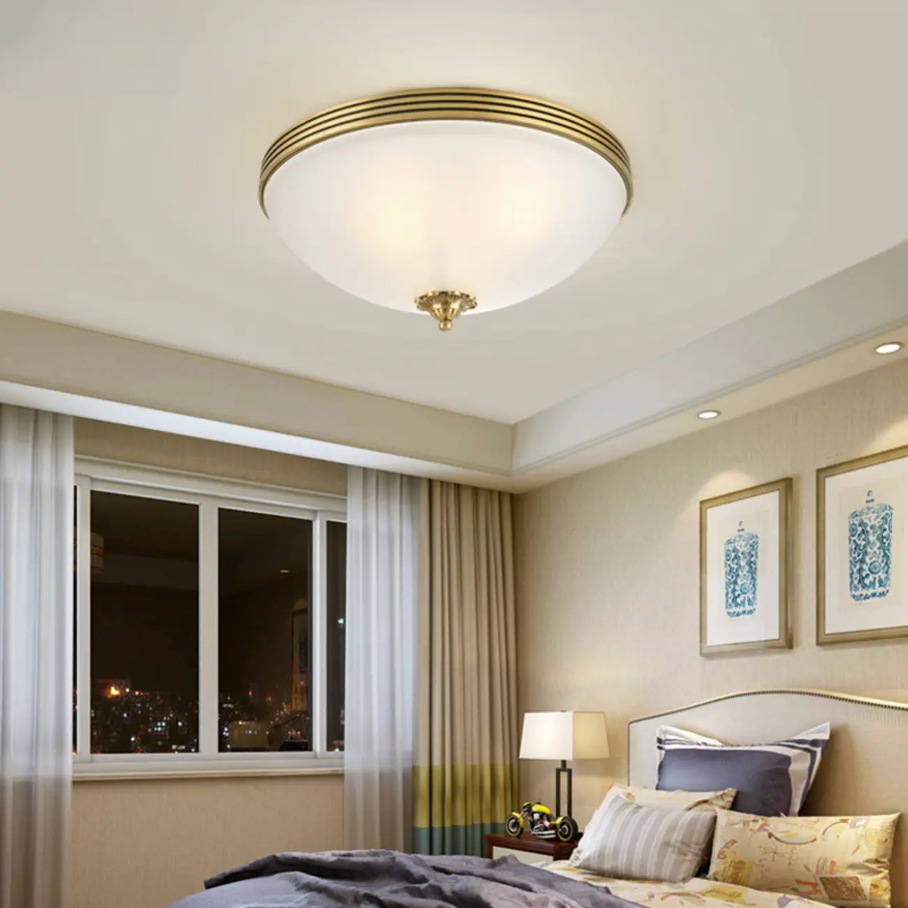 Victorian White Glass Brass Dome Flush Mount Light Image - 4 | homeyfad