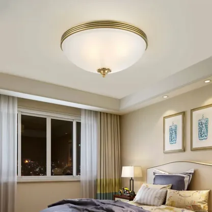 Victorian White Glass Brass Dome Flush Mount Light Image - 4