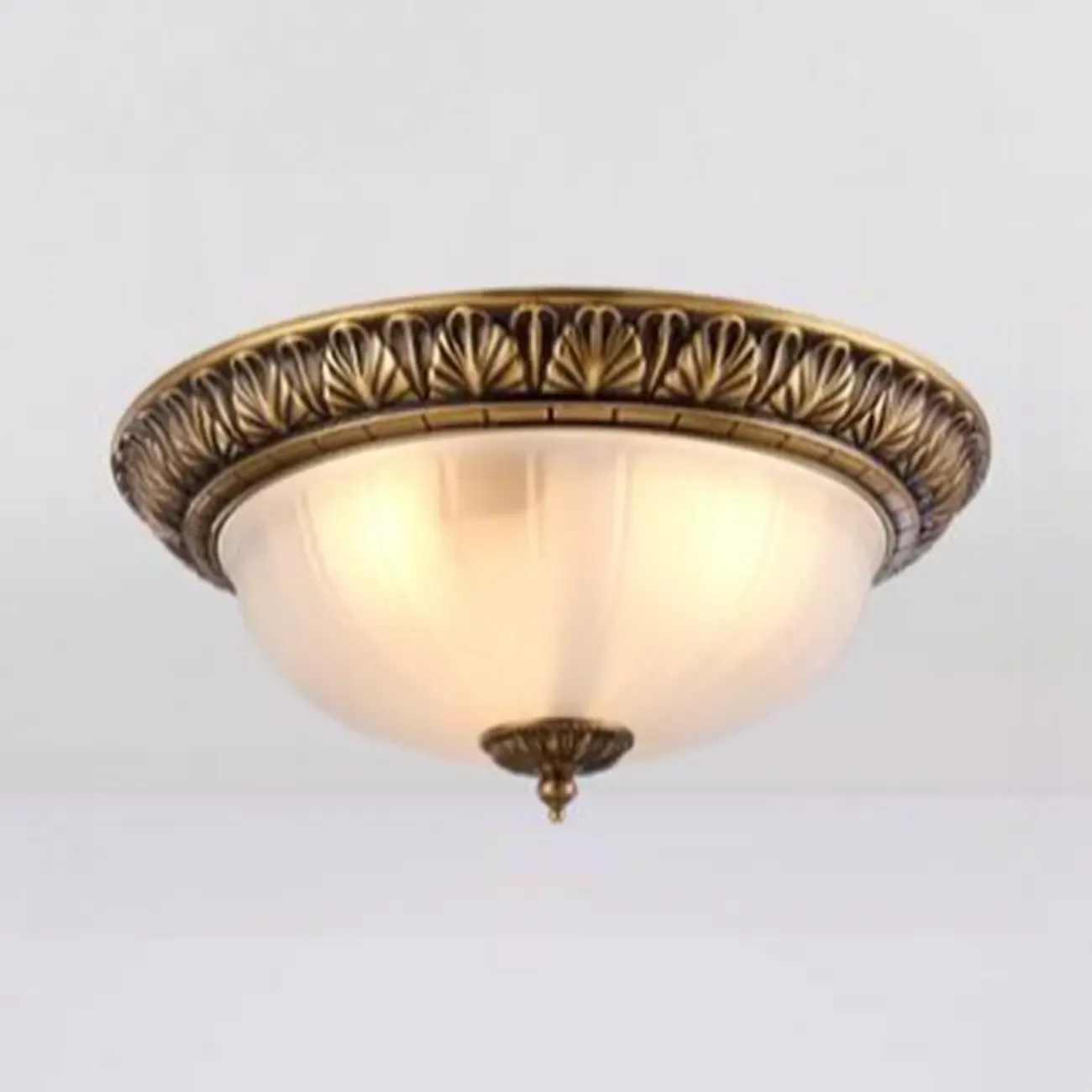 Victorian White Glass Brass Dome Flush Mount Light Image - 8