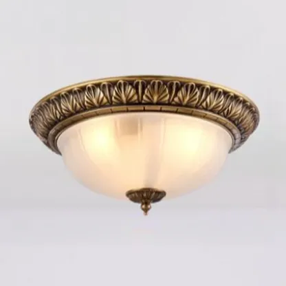 Victorian White Glass Brass Dome Flush Mount Light Image - 8