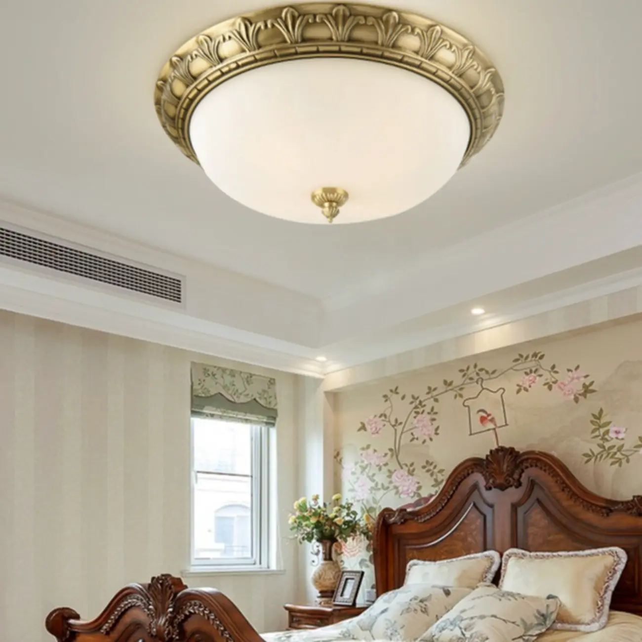 Victorian White Glass Brass Dome Flush Mount Light Image - 2 | homeyfad