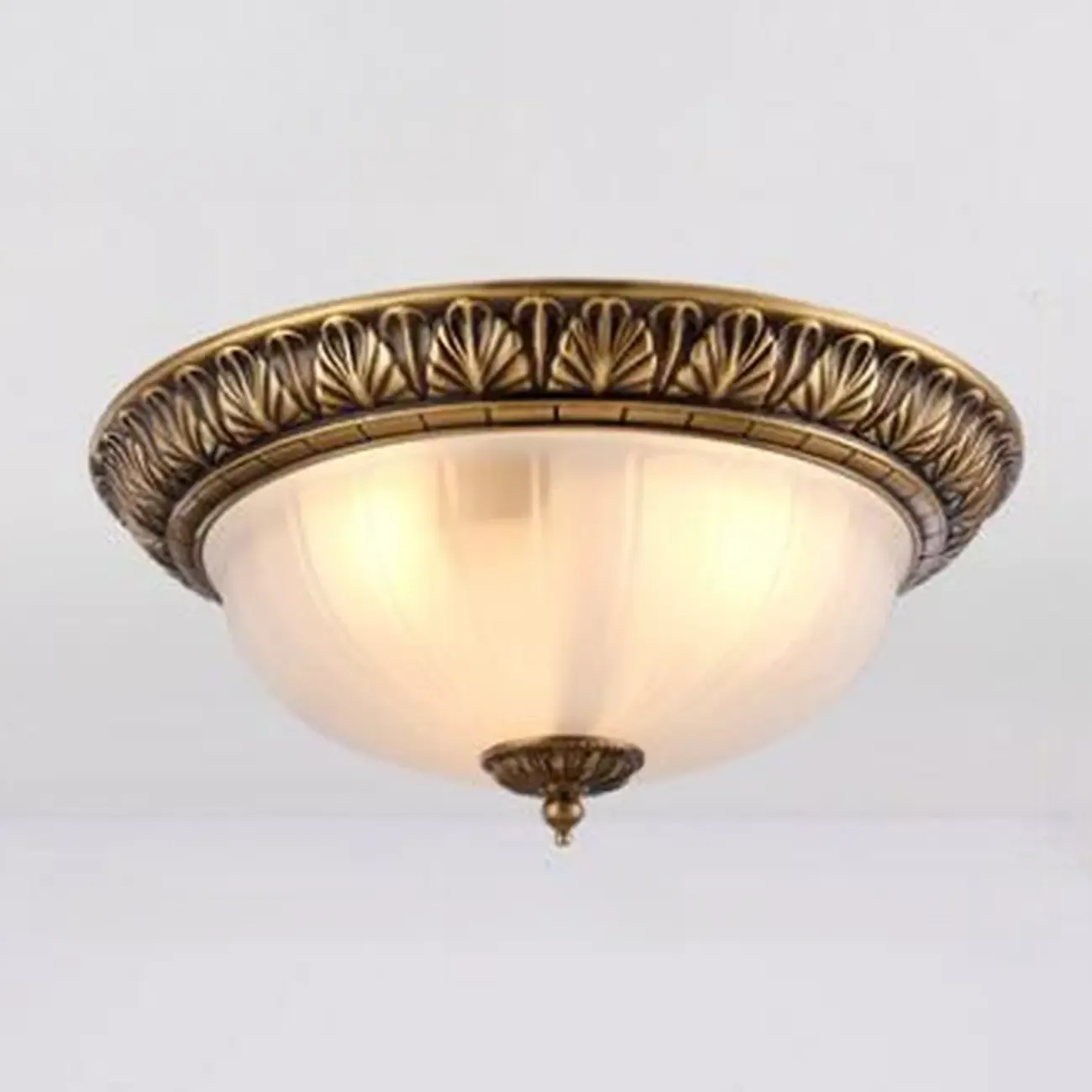 Victorian White Glass Brass Dome Flush Mount Light Image - 9