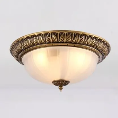 Victorian White Glass Brass Dome Flush Mount Light Image - 9