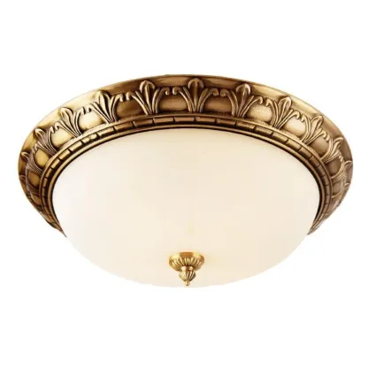 Victorian White Glass Brass Dome Flush Mount Light Image - 10