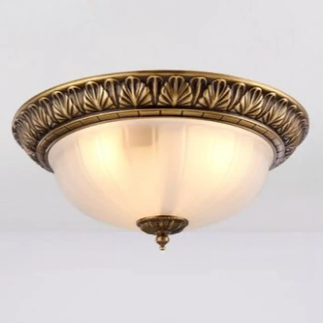 Victorian White Glass Brass Dome Flush Mount Light Image - 11