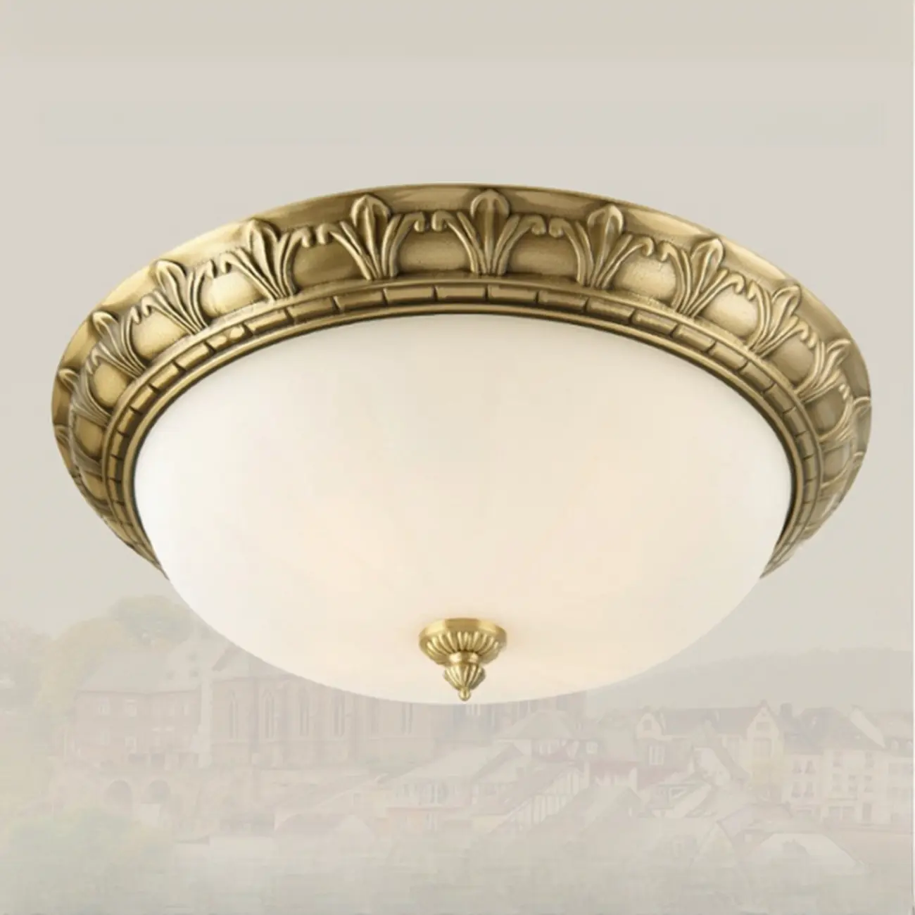 Victorian White Glass Brass Dome Flush Mount Light Image - 12 | homeyfad