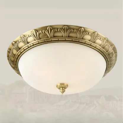 Victorian White Glass Brass Dome Flush Mount Light Image - 12