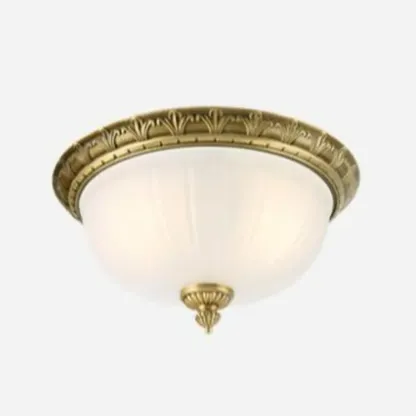 Victorian White Glass Brass Dome Flush Mount Light Image - 13