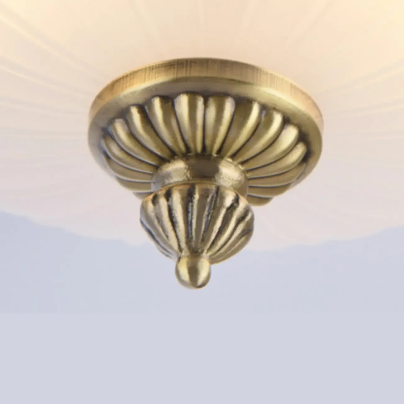 Victorian White Glass Brass Dome Flush Mount Light Image - 19