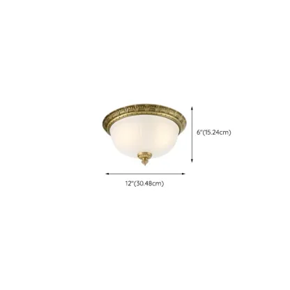 Victorian White Glass Brass Dome Flush Mount Light Image - 24