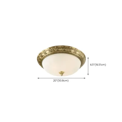 Victorian White Glass Brass Dome Flush Mount Light Image - 26