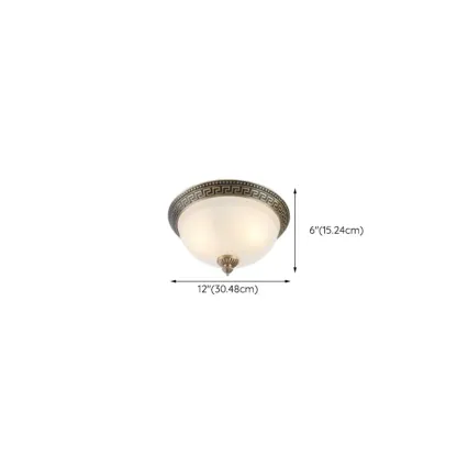 Victorian White Glass Brass Dome Flush Mount Light Image - 27