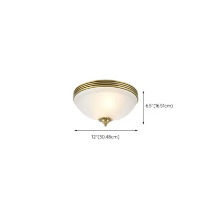 Victorian White Glass Brass Dome Flush Mount Light Image - 33