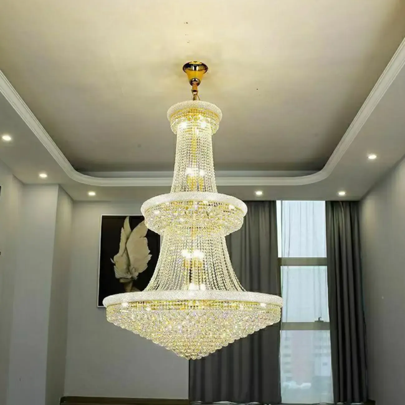 Gold Crystal Cone Glass Crystal Bead Modern Chandelier Image - 6