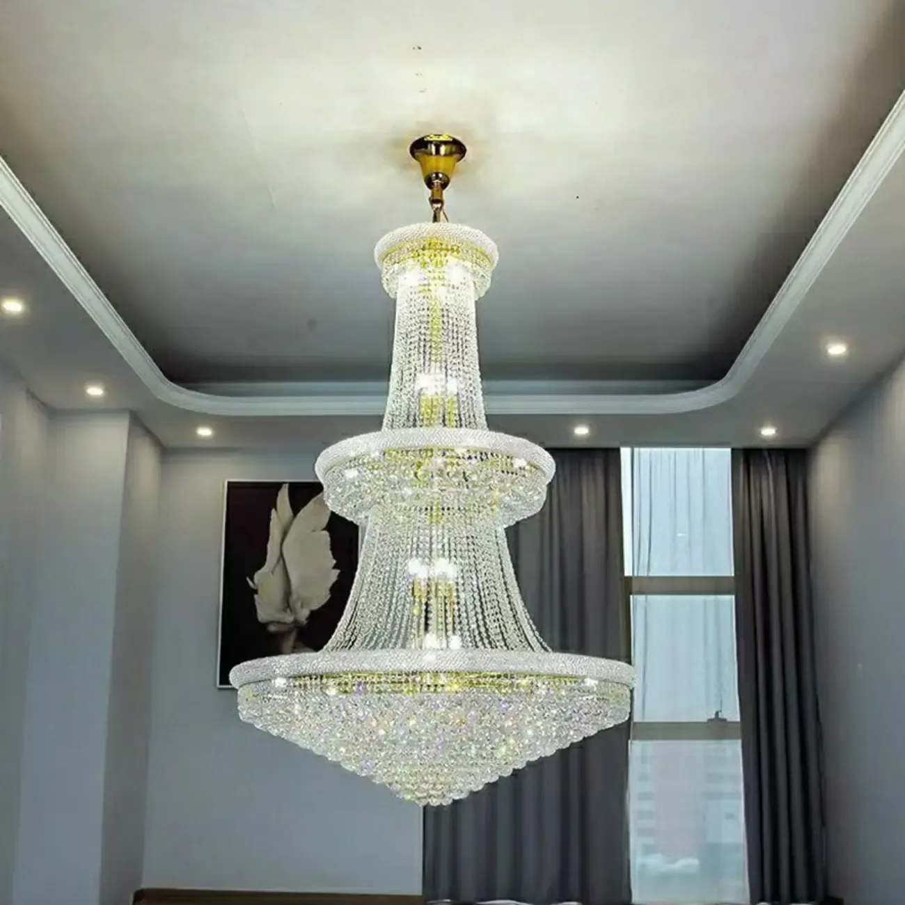 Gold Crystal Cone Glass Crystal Bead Modern Chandelier Image - 7