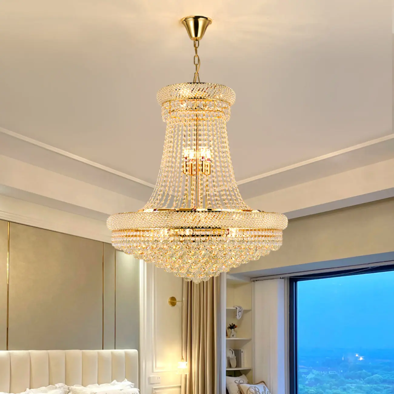 Gold Crystal Cone Glass Crystal Bead Modern Chandelier Image - 1 | homeyfad