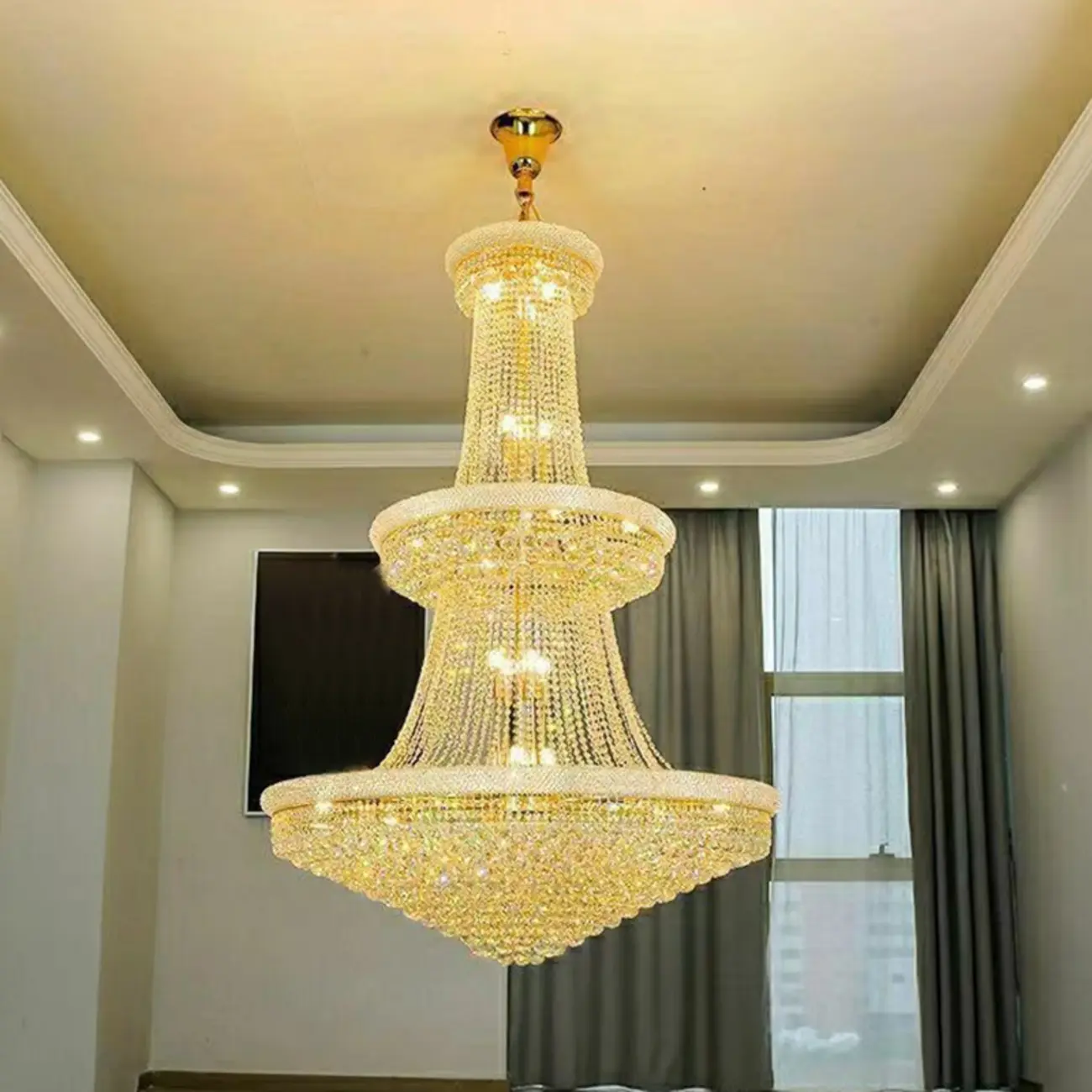 Gold Crystal Cone Glass Crystal Bead Modern Chandelier Image - 3 | homeyfad