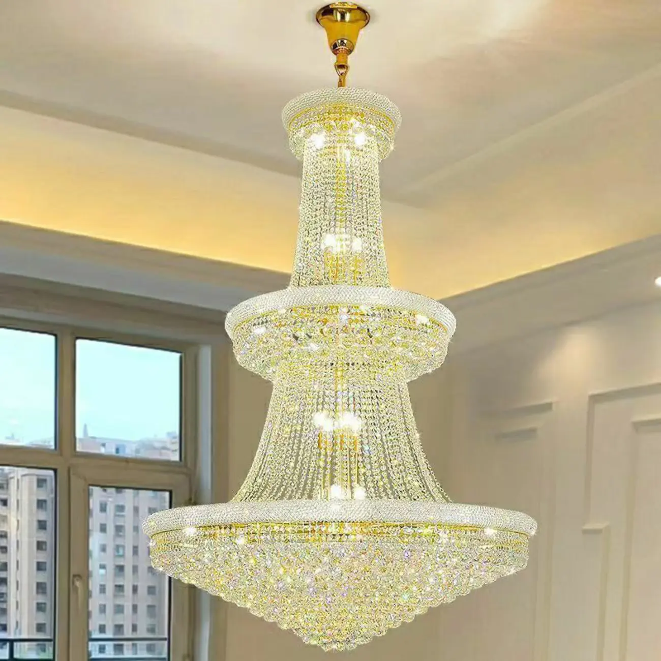 Gold Crystal Cone Glass Crystal Bead Modern Chandelier Image - 2 | homeyfad