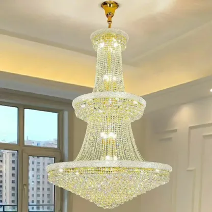 Gold Crystal Cone Glass Crystal Bead Modern Chandelier Image - 2